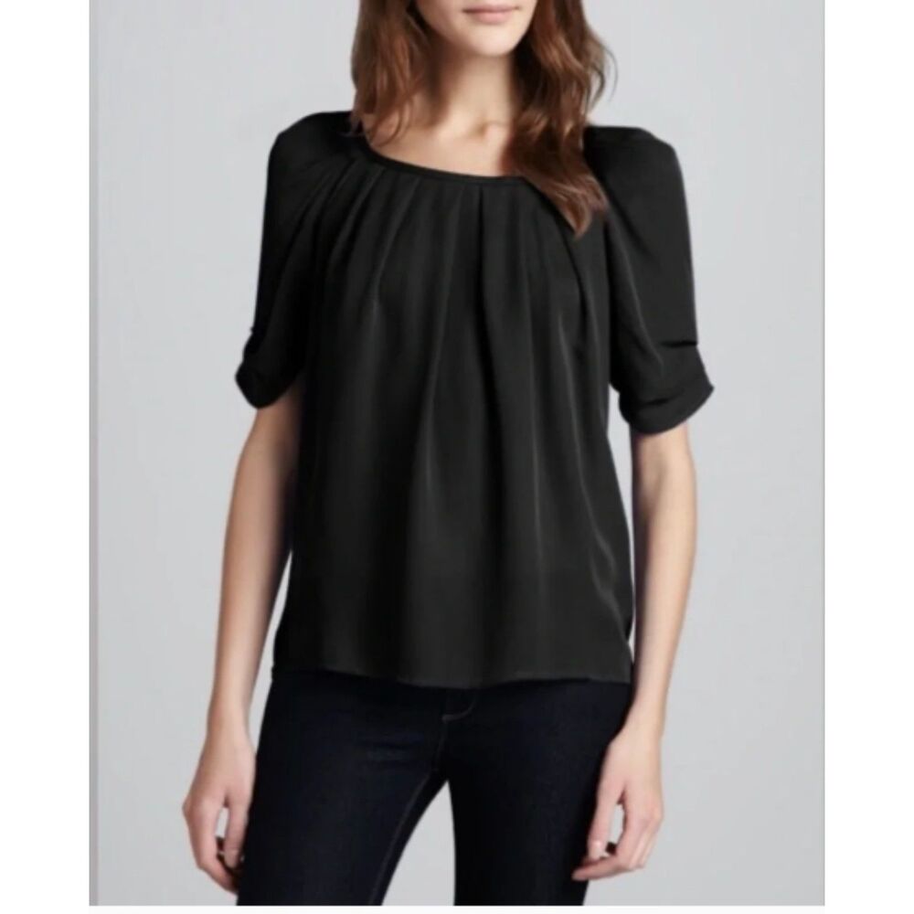 SZ L Joie Eleanor 100% Silk Tie-Back Blouse in Black